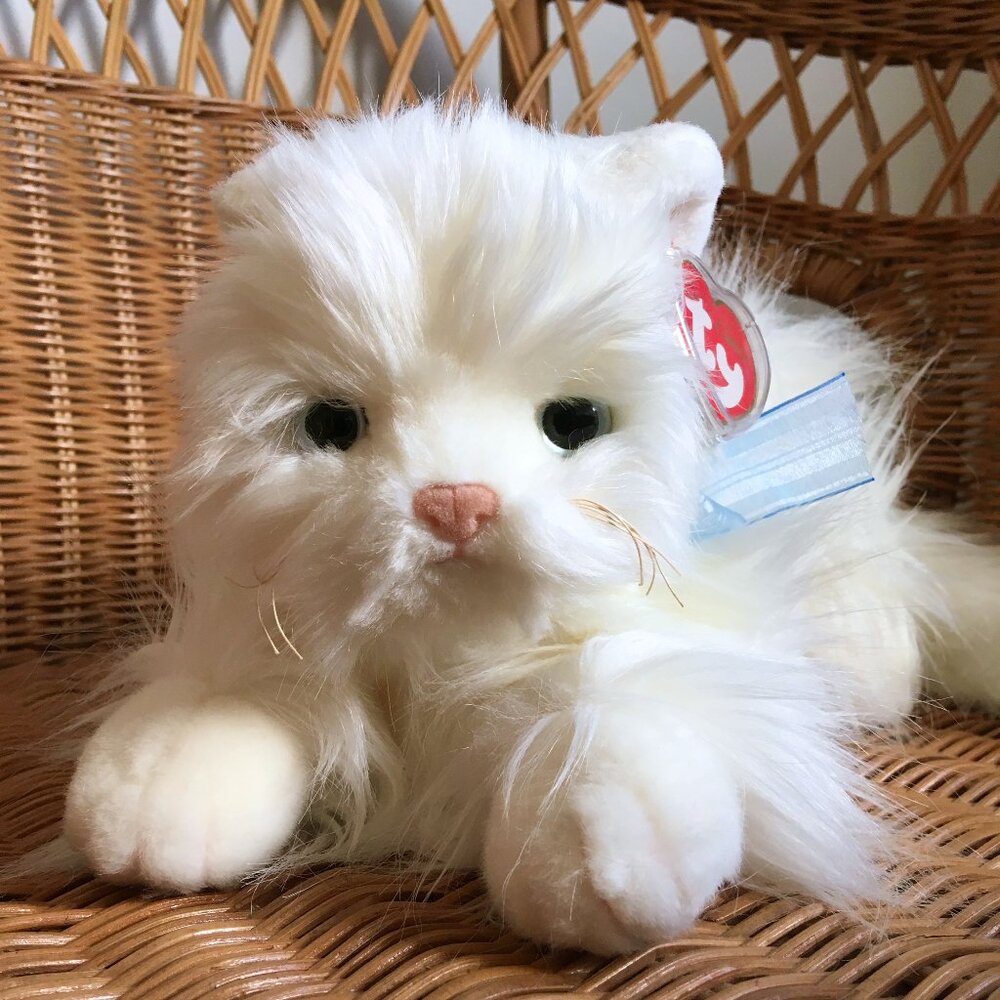 TY Classic Fluffy White Cat Plush